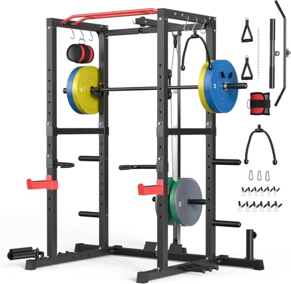 cee91d61185a47a690735847b424240d Sportsroyals Power Cage,1600lbs Multi-Function Power Rack with Adjustable Cable Crossover System and More Training Attachment, Weight Cage for Home Gym