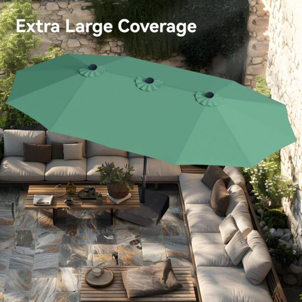 cf1c9ec49b8a4620a714740a00e00861 15ft Patio Umbrella Double-Sided Outdoor Market Extra Large Umbrella with Crank, Umbrella Base Included (Dark Red)