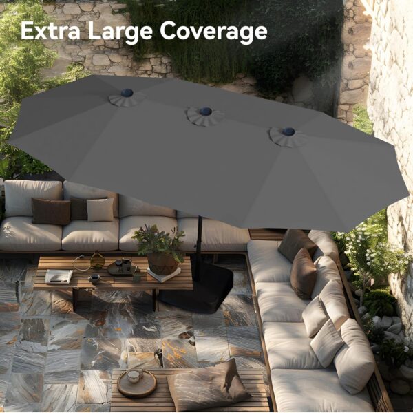 cf8cbe08c3944007846238c5466c1404 15ft Patio Umbrella Double-Sided Outdoor Market Extra Large Umbrella with Crank, Umbrella Base Included (Dark Red)