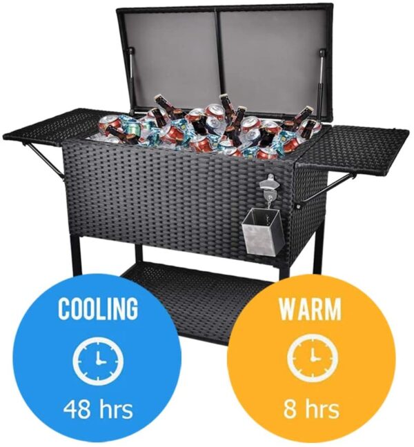 cfcaf0b22a8e498fa26dcb7a7e6a0433 80 Quart Rattan Rolling Cooler Cart, Portable Wicker Cooler Trolley, Backyard Party Drink Beverage Bar