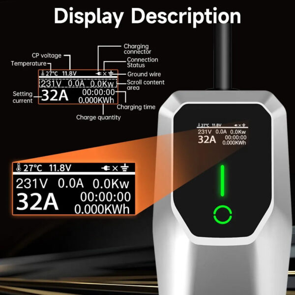 cfcc9f2ea4a54f5f8388dc2434a6d782 32 Amp Level 1&2 Portable EV Charger ,26FT Cable NEMA 14-50 Plug for Electric Car Home Charging Station 7.68KW