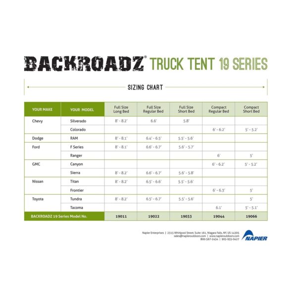 Napier 19 Series Backroadz Full Size Long Bed 2 Person Truck Tent, Gray/Green