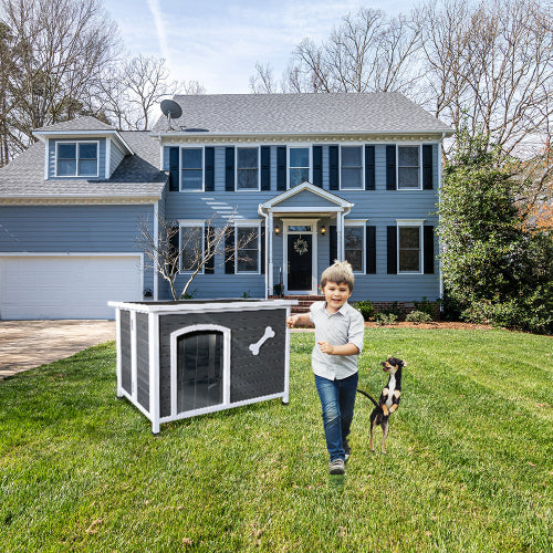 Outdoor Dog House, Large Wooden Waterproof Dog Cage, Windproof Warm Dog Kennel Easy to Assemble