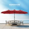 Double Sided Patio Umbrellas - 15ft Solar Lights LED Lighted Outdoor Extra Large Market Table Umbrella with Base Included, Oversized Umbrella for Deck, Pool, Backyard (Beige)