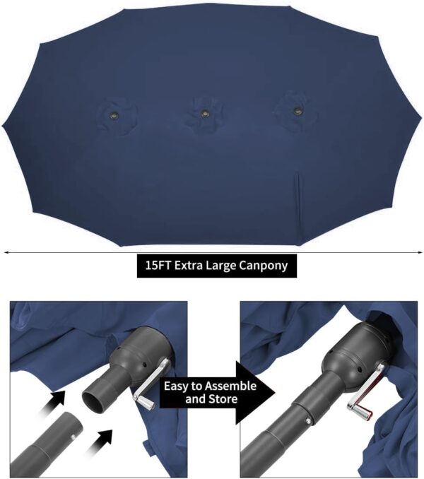 d09961d0cbdb4467b23f4818fa35c9a1 15ft Patio Umbrella with Solar Lights, Large Double Umbrella Outdoor, Rectangle 180''x106'' Umbrellas with 156 PCS LED Lights and Crank Handle for Backyard Deck Pool Shade in Black(1.9" Pole)