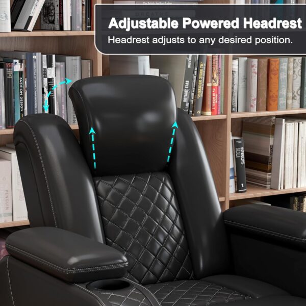 d0a5d017148e4918a33c21971a6d4c1f Power Home Theater Seating Set of 3, Brown Faux Leather Electric Recliner Chair with Powered Headrest, Dual Motors Movie Reclining Chairs with LED Lights,USB Port,Cup Holders, Hidden Arm Storage