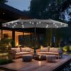 15ft Double Sided Patio Umbrella with Solar Lights, Outdoor Large Umbrellas with Crank Handle and 36 LED Lights, Rectangular Market Umbrella with Base Included for Deck Pool Shade