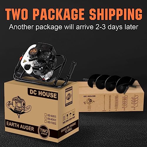 d0c5acf898d744019744c0c49d0f1f8e DC HOUSE 52cc 2.4HP Gas Powered Post Hole Digger with Two Earth Auger Drill Bit