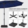 15 ft Large Patio Umbrella with Solar Lights Double-Sided Outdoor Rectangle Market Umbrellas with 36 LED Lights/Base Included/Easy Crank for Patio Garden Yard Pool Lawn, Brown