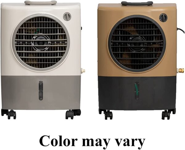 d16071e13717431382f340315874971a MC18M Portable Evaporative Cooling Fan, Indoor/Outdoor High Temp Environments, 1300 CFM, 500 sq. ft., 2-Speed Fan, 53.4 dB, White