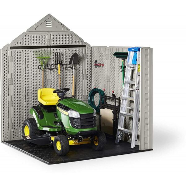 d16ab8ebec214433a235fbcdc4a18c26 Rubbermaid 7×7 Ft Durable Weather Resistant Resin Outdoor Garden Storage Shed with Windows and Utility Hooks, Sand