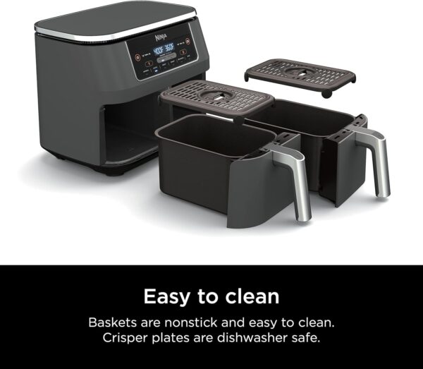 d17b4a0979bd44af9635c3b8f9d6b71a DZ401 Foodi 10 Quart 6-in-1 DualZone XL 2-Basket Air Fryer with 2 Independent Frying Baskets, Match Cook & Smart Finish to Roast, Broil, Dehydrate for Quick, Easy Family-Sized Meals, Grey