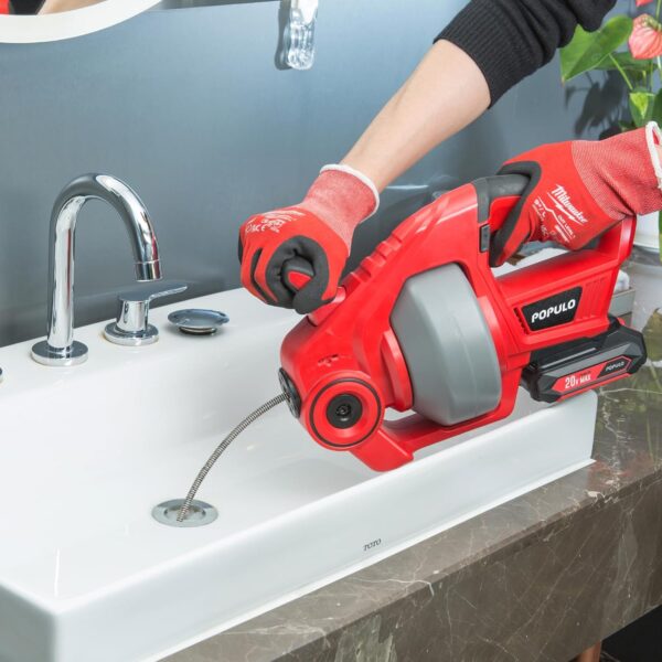 d1918382706e4af3aaea41beff2b071a 20V Cordless Electric Drain Auger-Efficient 25Ft Auto-Feed Drain Snake with Replaceable Cable,2.0Ah Battery,Charger,Storage Bag & Gloves for Kitchen,Bathroom,Shower Pipes (3/4"-2")"