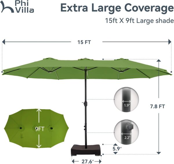 d1ba0d1c78b64a5f9a97d22e01036d62 15ft Patio Umbrella Double-Sided Outdoor Market Extra Large Umbrella with Crank, Umbrella Base Included (Dark Red)