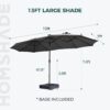 Double Sided Patio Umbrellas - 15ft Solar Lights LED Lighted Outdoor Extra Large Market Table Umbrella with Base Included, Oversized Umbrella for Deck, Pool, Backyard (Beige)