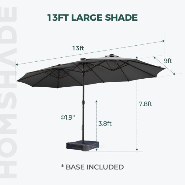 d249b04d9d044d4dbcfeb349aec88761 Double Sided Patio Umbrellas - 15ft Solar Lights LED Lighted Outdoor Extra Large Market Table Umbrella with Base Included, Oversized Umbrella for Deck, Pool, Backyard (Beige)