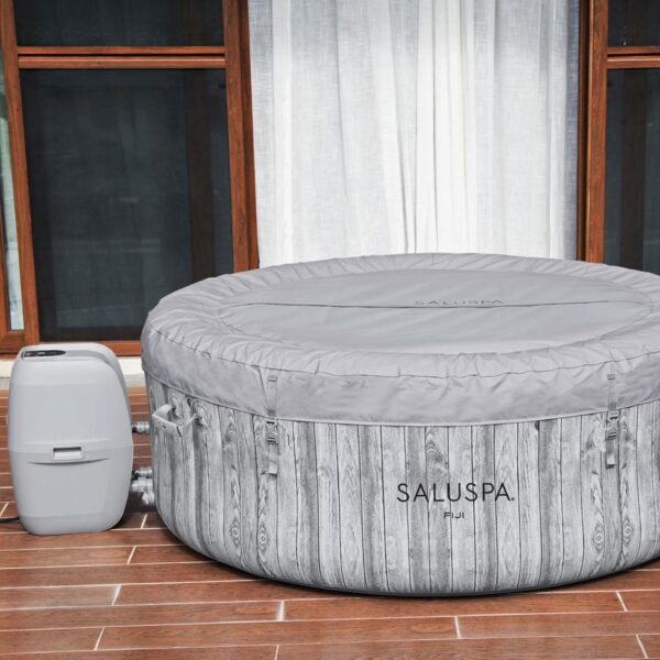 d27608c9f30d4fe9b5f4f2d6408efbe0 Bestway SaluSpa Fiji AirJet Large Round 2 to 4 Person Inflatable Hot Tub Portable Outdoor Spa with 120 AirJets and EnergySense Cover, Grey