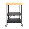 Origami Foldable Wheeled Portable Wood Top Kitchen Island Bar Cart, Black