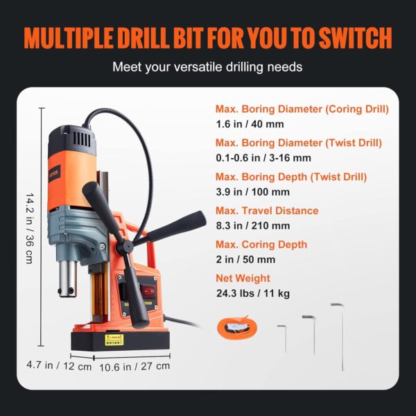 d2ffe94ebbf14a7aa7bcd77dfeac7b59 Mag Drill Press, 1550W 2" Boring Diameter, 2922lbf Power Magnetic Drill, 500 PRM, 10-Speed, Electric Drilling Machine for Metal Surface, Industrial and Home Improvement
