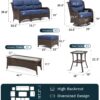 Outdoor Swivel Rocker Patio Chairs with 6-Inch Thick Cushions and Side Table, 3PCS High Back Wicker Patio Furniture Set for Porch, Balcony, Deck and Yard in Blue