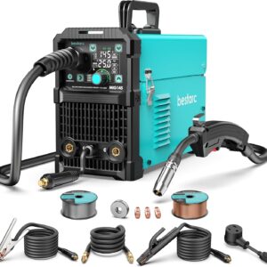 145A MIG Welder, 110V/220V Dual Voltage Gas/Gasless Flux Core MIG Welder/Lift TIG/Stick 3 in 1 Synergic MIG145 9GEN Welding Machine, Flux/Solid Welder Digital Screen Display