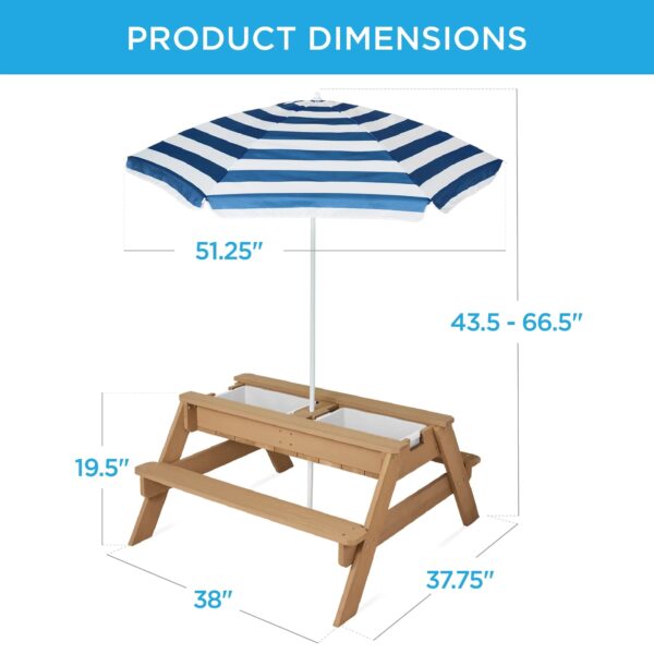 Best Choice Products Kids 3-in-1 Outdoor Convertible Activity Sand & Water Picnic Table w/ Umbrella - Navy