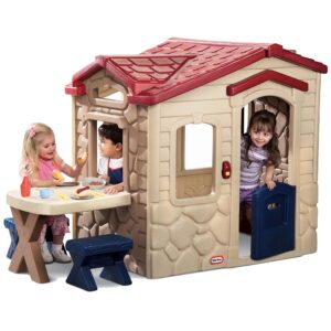 Little Tikes Picnic on the Patio Playhouse with 20 Play Accessories, Working Doorbell, Indoor and Outdoor Backyard Toy, Tan- For Kids Toddlers Boys Girls Ages 2 3 4+ Year Old
