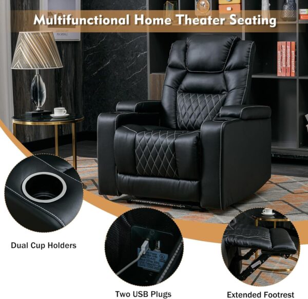 d3de8f8e28de452f9537cab154ecb3e7 Power Home Theater Seating Set of 3, Brown Faux Leather Electric Recliner Chair with Powered Headrest, Dual Motors Movie Reclining Chairs with LED Lights,USB Port,Cup Holders, Hidden Arm Storage