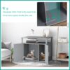 PawHut Wood Cat Litter Box Enclosure Furniture w/ Adjustable Interior Wall Grey