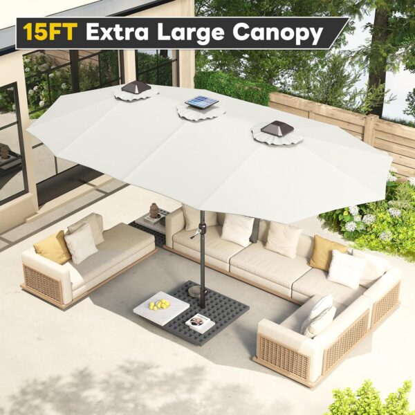 d5e2e8ca6adc426a87b4bf23dfa79d1a 15ft Patio Umbrella with Solar Lights, Large Double Umbrella Outdoor, Rectangle 180''x106'' Umbrellas with 156 PCS LED Lights and Crank Handle for Backyard Deck Pool Shade in Black(1.9" Pole)