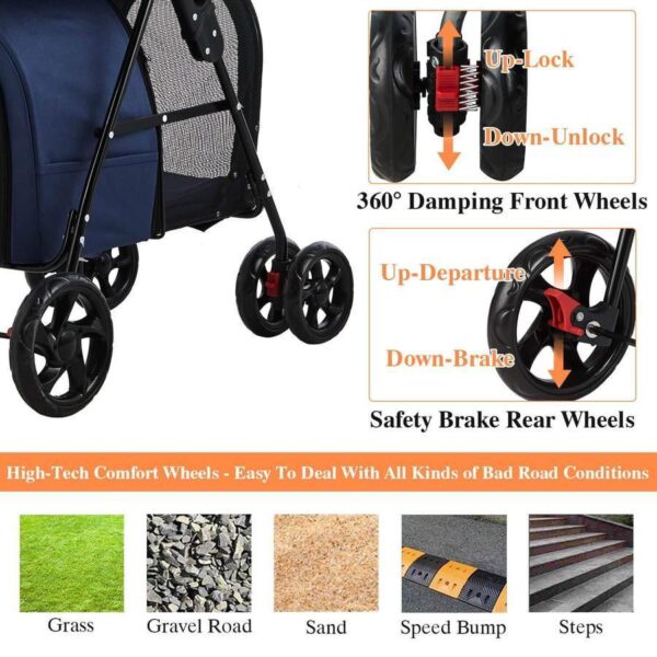 d5ec2c61884844e3ac66ac673f613995 42 Double Pet Stroller for 2 Dogs & Cats,4 Wheels Dog Strollers Folding Travel Cat Stroller with Suspension System,Navy Blue