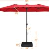 15 ft Large Patio Umbrella with Solar Lights Double-Sided Outdoor Rectangle Market Umbrellas with 36 LED Lights/Base Included/Easy Crank for Patio Garden Yard Pool Lawn, Brown