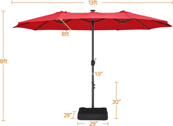 d612e34aaa5049578fb9773514a0c71f 15 ft Large Patio Umbrella with Solar Lights Double-Sided Outdoor Rectangle Market Umbrellas with 36 LED Lights/Base Included/Easy Crank for Patio Garden Yard Pool Lawn, Brown