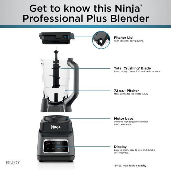 d68eb0b8ffdc4afc965d5fd74611efab BN801 Professional Plus Kitchen System, 1400 WP, 5 Functions for Smoothies, Chopping, Dough & More with Auto IQ, 72-oz.* Blender Pitcher, 64-oz. Processor Bowl, (2) 24-oz. To-Go Cups, Grey