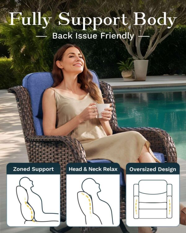 d692509ae2a24f23a763e11c235faaea Outdoor Swivel Rocker Patio Chairs with 6-Inch Thick Cushions and Side Table, 3PCS High Back Wicker Patio Furniture Set for Porch, Balcony, Deck and Yard in Blue