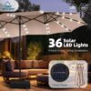 15ft Double Sided Patio Umbrella with Solar Lights, Outdoor Large Umbrellas with Crank Handle and 36 LED Lights, Rectangular Market Umbrella with Base Included for Deck Pool Shade