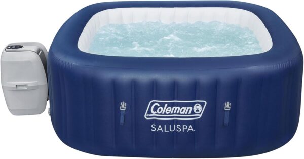 d6fde7cf18b74b97b20a91afb8bebcc6 4 to 6 Person Inflatable Hot Tub Square Portable Outdoor Spa with 114 Soothing AirJets and Insulated Cover, Gray-Coleman