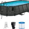 167 by 98 by 39.5 Inches Oasis Designer Oval Frame Outdoor Above Ground Swimming Pool Pool Set with Accessories, Dark Herringbone Gray