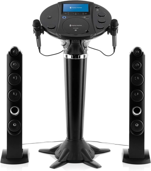 d72e52b4fcb54e61bf60d8fe2d3dc0e0 Portable WiFi Karaoke Machine for Adults – Black Pedestal with 7” Touchscreen, Built-In Speaker, Bluetooth, Recorder & 2 Wired Microphones