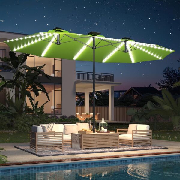 d7606bb636b745e88c7b0355e831d12f 15ft Patio Umbrella with Solar Lights, Large Double Umbrella Outdoor, Rectangle 180''x106'' Umbrellas with 156 PCS LED Lights and Crank Handle for Backyard Deck Pool Shade in Black(1.9" Pole)