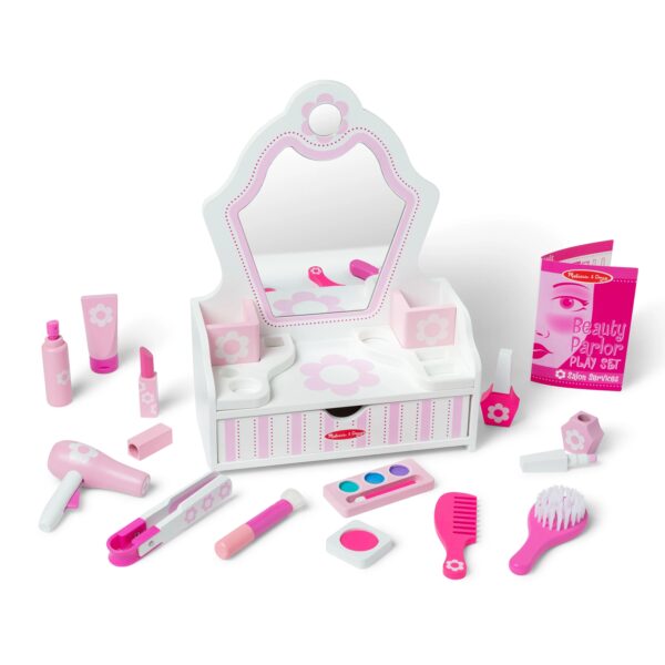 Melissa & Doug Wooden Beauty Salon Play Set With Vanity and Accessories (18 pcs) - FSC Certified
