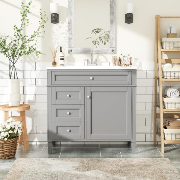 d7bb9ea52f5c42618e5758048a338591 36" Bathroom Vanity with Single Sink Combo, Modern Undermount Bathroom Sink Cabinet with 2 Drawers and a Tip-Out Drawer, Freestanding Bathroom Vanities, Soft Closing, Solid Wood Frame
