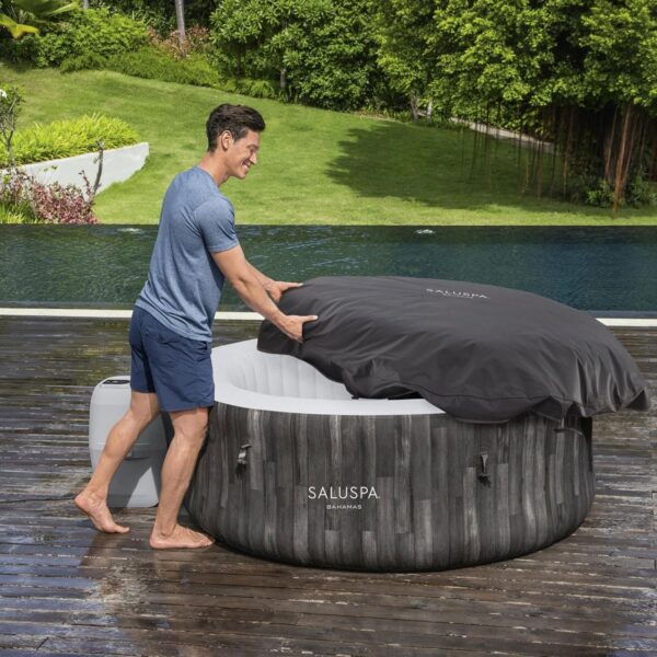 d7f3866871924a73a297cc8af35644af Bestway SaluSpa Fiji AirJet Large Round 2 to 4 Person Inflatable Hot Tub Portable Outdoor Spa with 120 AirJets and EnergySense Cover, Grey