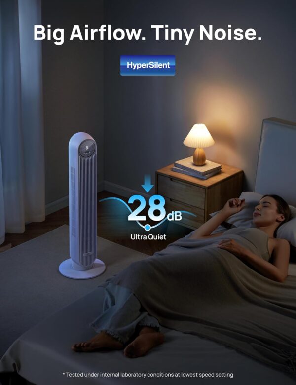 d8305e96961343829e464e1e915e5387 Dreo Tower Fan for Bedroom, 25ft/s Smart Standing Fans, 90° Oscillating Floor Fan with 4 Modes, 4 Speeds, 8H Timer, 28dB, Bladeless, Remote, 28 dB, Works with WiFi Voice Control