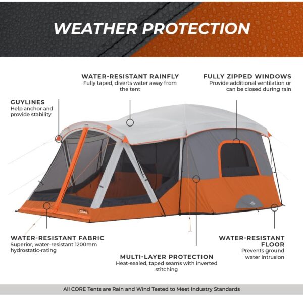 d8c121b2cfc743cda6396028174161de CORE Straight Wall Cabin Tents | 10 Person / 11 Person / 12 Person Large Multi Room Family Tents for Car Camping & Outdoor Adventures