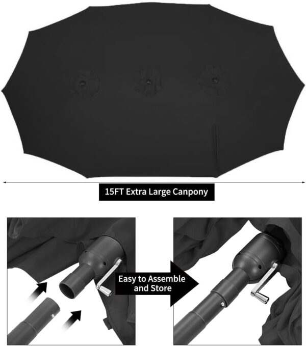 d8f584014b504b75aba6dc3e98edb998 15ft Patio Umbrella with Solar Lights, Large Double Umbrella Outdoor, Rectangle 180''x106'' Umbrellas with 156 PCS LED Lights and Crank Handle for Backyard Deck Pool Shade in Black(1.9" Pole)