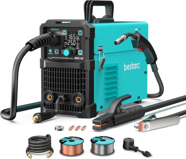 d8f9c2afc6b54c36bd1cb660ff74f28a 145A MIG Welder, 110V/220V Dual Voltage Gas/Gasless Flux Core MIG Welder/Lift TIG/Stick 3 in 1 Synergic MIG145 9GEN Welding Machine, Flux/Solid Welder Digital Screen Display