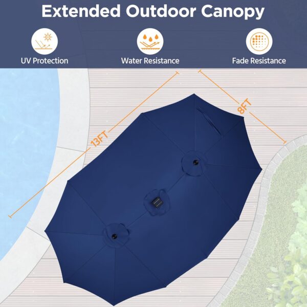 d908dcef36b64ef29f2652f83de15383 15 ft Large Patio Umbrella with Solar Lights Double-Sided Outdoor Rectangle Market Umbrellas with 36 LED Lights/Base Included/Easy Crank for Patio Garden Yard Pool Lawn, Brown