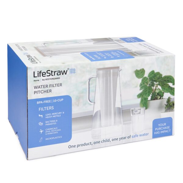 LifeStraw Home 10 Cup Water Filter Pitcher, Removes +30 Contaminants, White