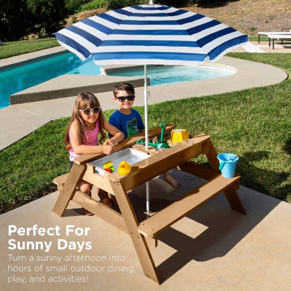 Best Choice Products Kids 3-in-1 Outdoor Convertible Activity Sand & Water Picnic Table w/ Umbrella - Navy